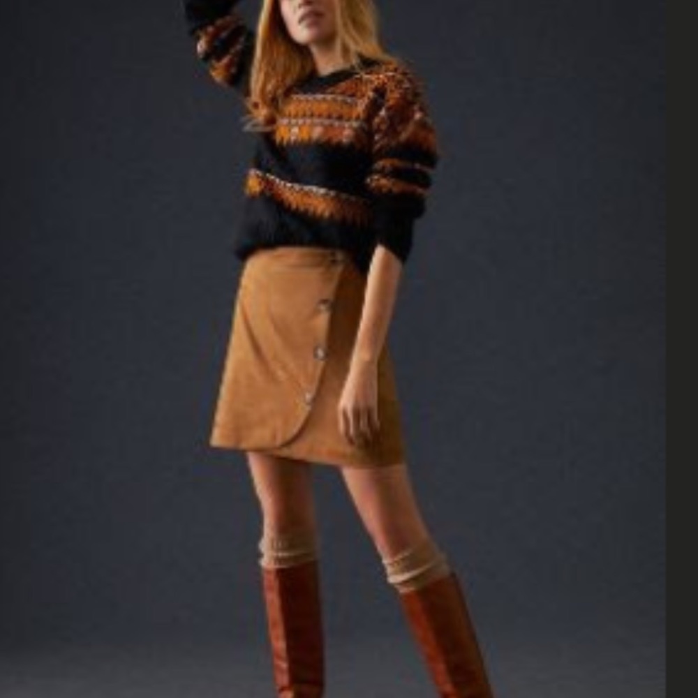 Maeve Anthropologie suede skirt NWT 8 camel brown